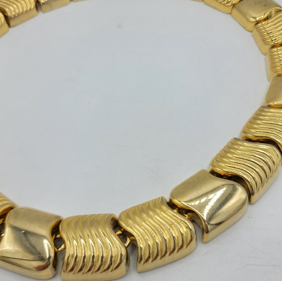 1970s Gold Tone Chunky Statement Choker Collar Necklace Vintage Disco Glam 17.5 - Picture 5 of 15